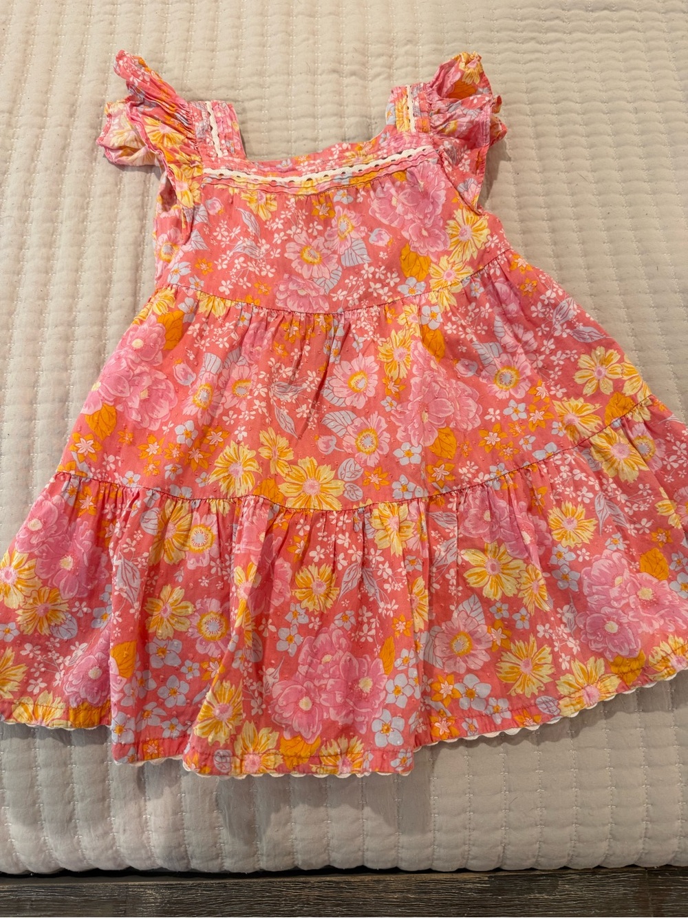 Girls' Pink Floral Tiered Sundress